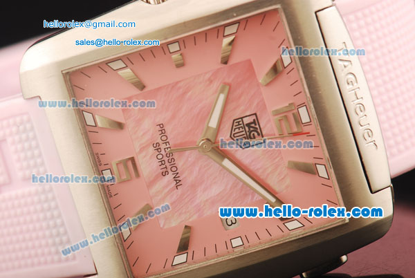Tag Heuer Professional Sports Quartz Movement Steel Case with Pink MOP Dial and Pink Rubber Strap - Click Image to Close